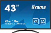 Монитор жидкокристаллический Iiyama Монитор LCD 108 cm (42.5") [16:9] 3840x2160(UHD 4K) VA, nonGLARE, 400cd m2, H178° V178°, 4000:1, 80M:1, 1,07 миллиардов цветов, 3ms, 2xHDMI, DP, USB-Hub, Tilt, Speakers, 3Y, Black